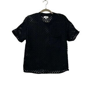 Evereve Women's Small Teagan Pullover Sweater Black Short Sleeve Crew Neck